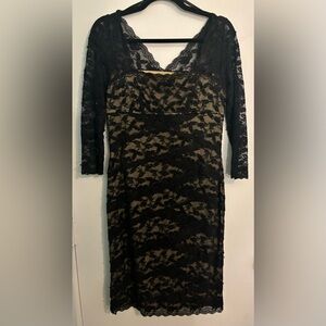 Marina Womens Bodycon Black Lace Nude Lining Square Neck Knee Length Dress Sz 10